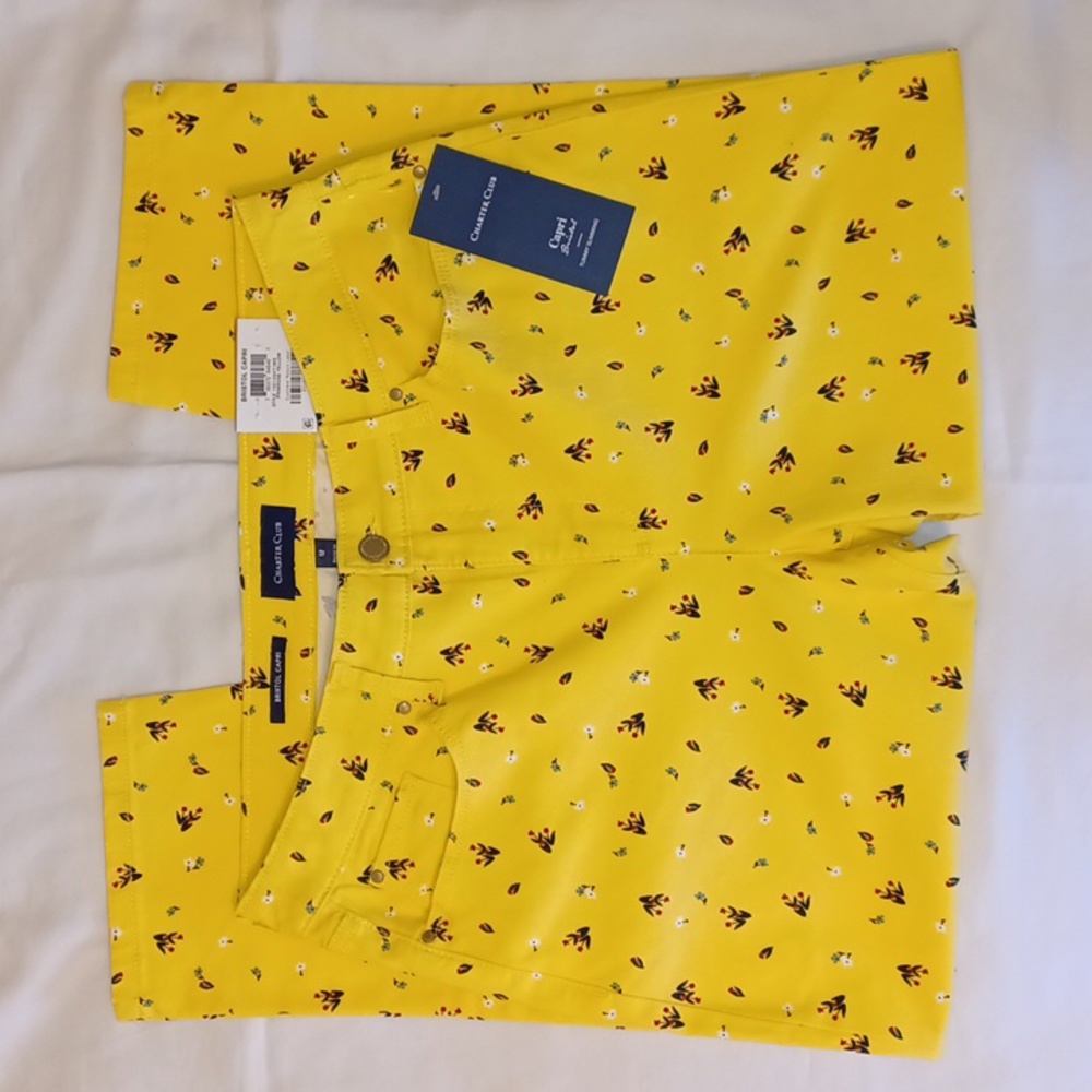 Charter Club Floret Denim Bristol Capri Pants, Primrose Yellow - Picture 3 of 11